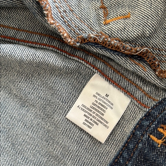 Y2K Special Edition Old Navy Women's Blue Denim Jacket cropped leather cuff med - Picture 10 of 14